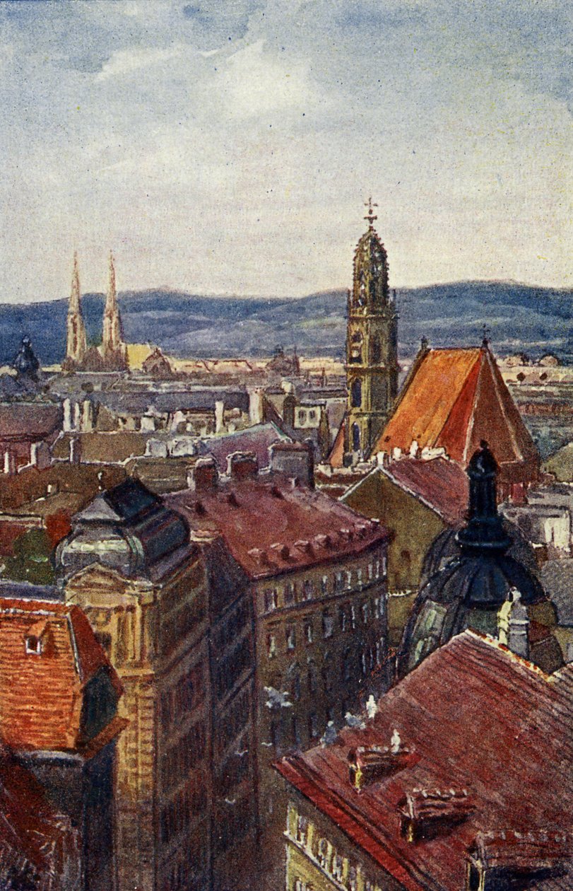 Viena, Austria: Vista de las torres desde el tejado. de Unbekannter Künstler