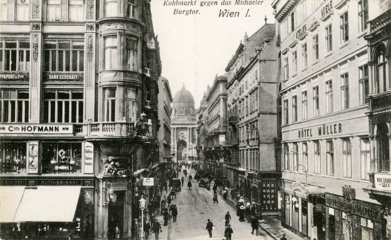 Viena: Kohlmarkt con Michaelerkirche al fondo de Unbekannter Künstler