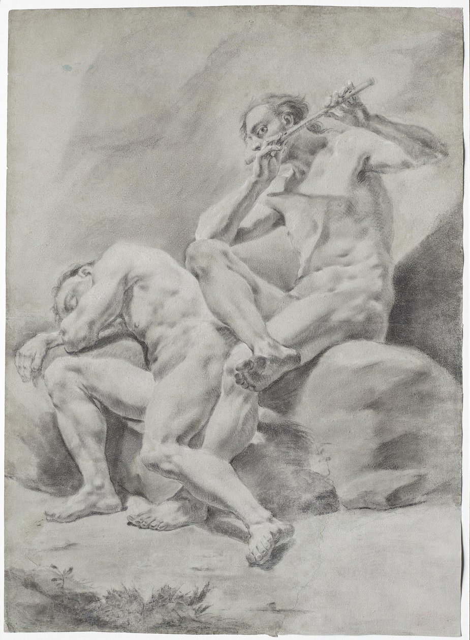 Dos hombres desnudos, durmiendo y tocando la flauta de Unbekannter Künstler