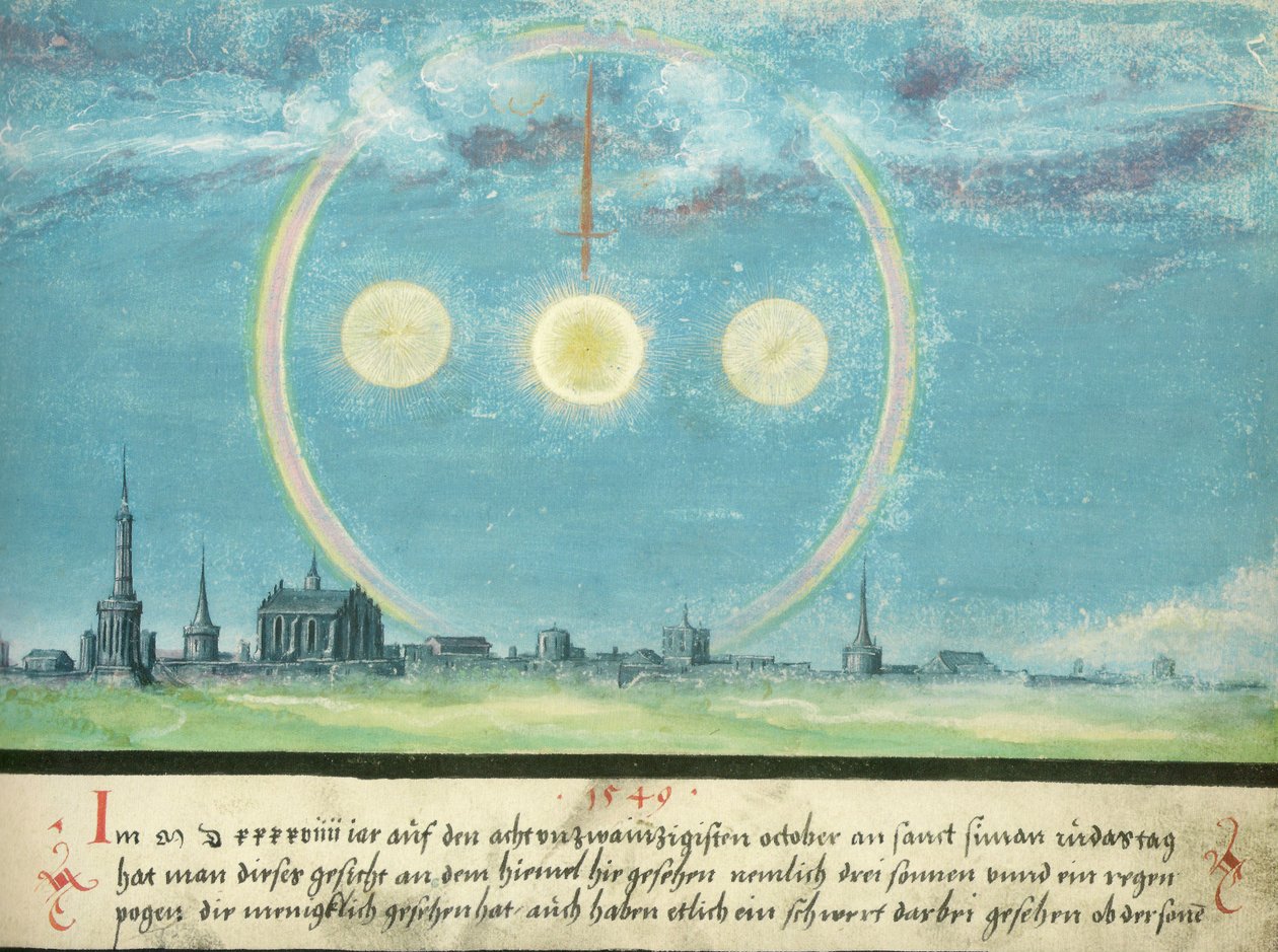 Augsburger Wunderzeichenbuch — Folio 164: Parhelios y espada 28 de octubre de 1549 de Unknown