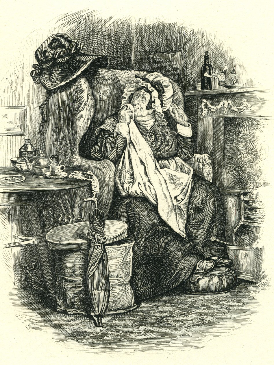 Martin Chuzzlewit: Mrs Gamp, grabado por Stephen Alonzo Schoff (1818-1904) de Unbekannt Unbekannt