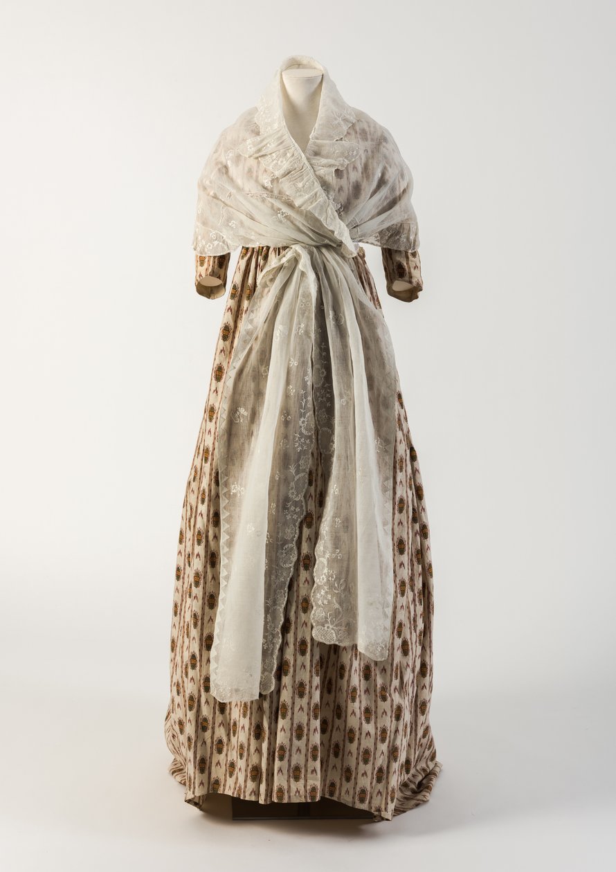 Vestido de algodón estampado rojo y verde, 1790s de Unbekannt Unbekannt