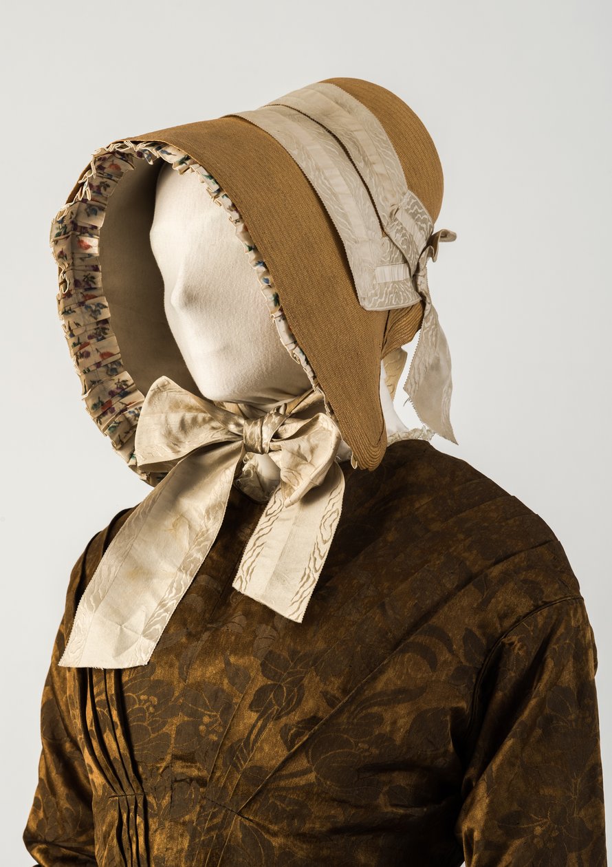 Sombrero de paja, con cintas de seda tejidas, 1840s de Unbekannt Unbekannt