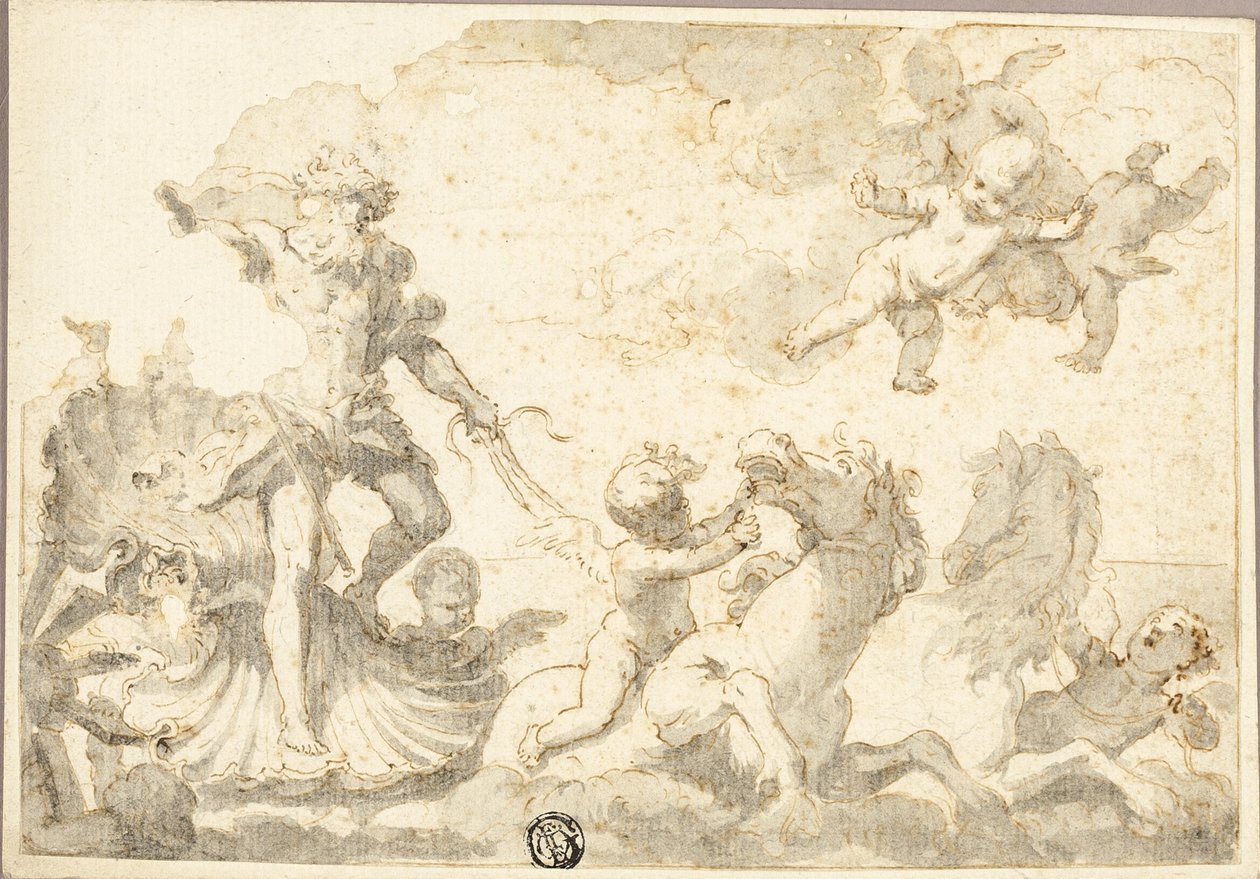 Neptuno cabalga en su carro por el mar de Unknown