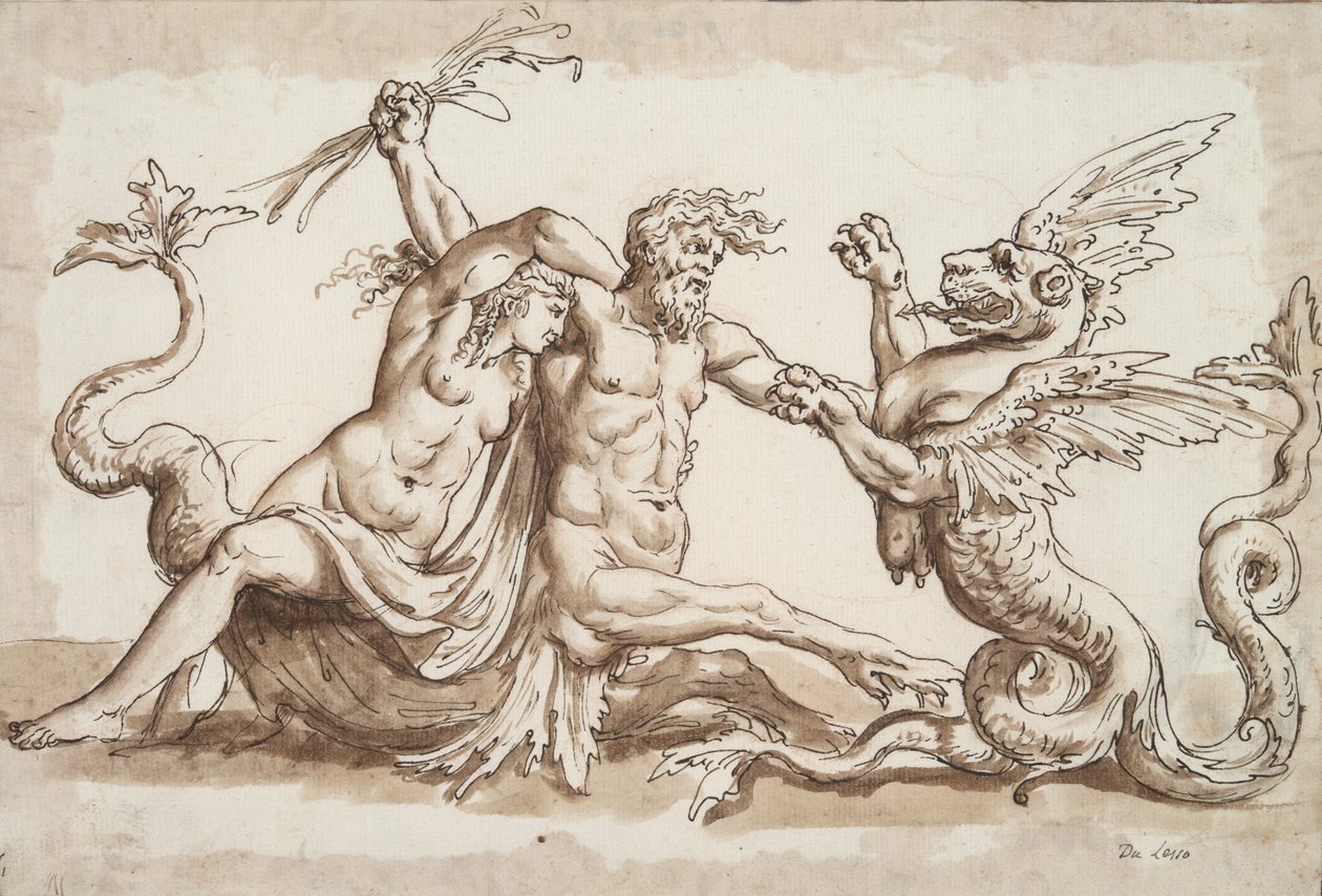 Nereida y Tritón luchando contra un grifo de Unknown