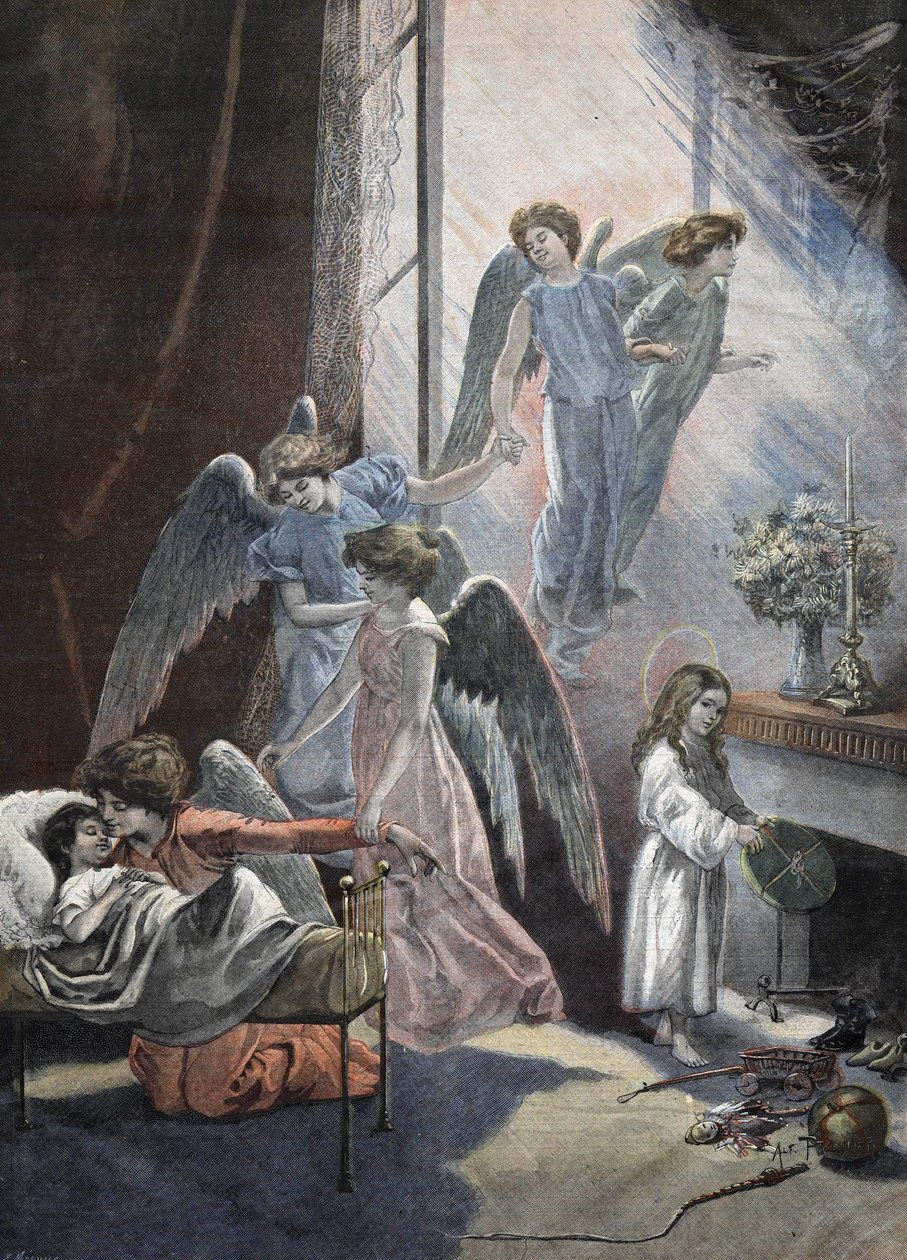 Sueño navideño de un niño. Grabado siglo XIX de Unknown artist