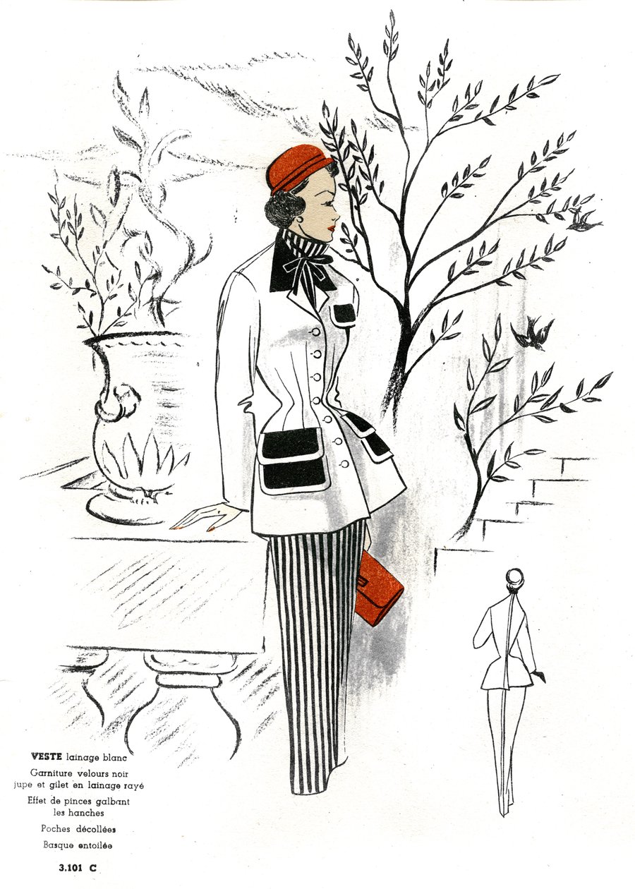 Moda francesa, diseño de conjuntos en lana. de Unknown artist