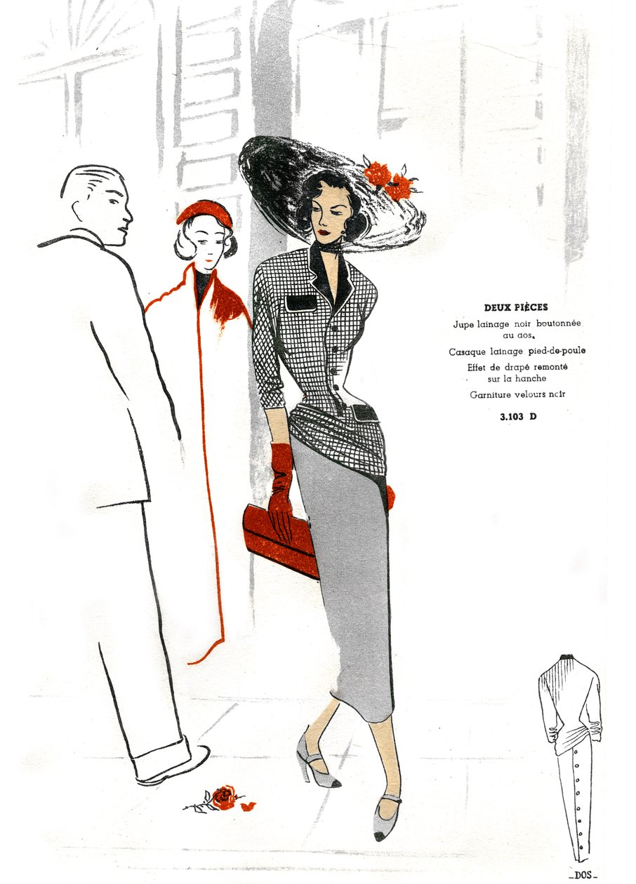 Moda francesa, diseño de prendas de dos piezas. de Unknown artist