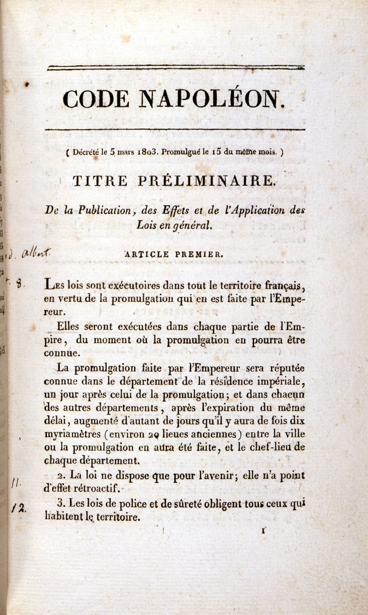 Incipit del Código Napoleónico (Código Civil) de Unknown artist