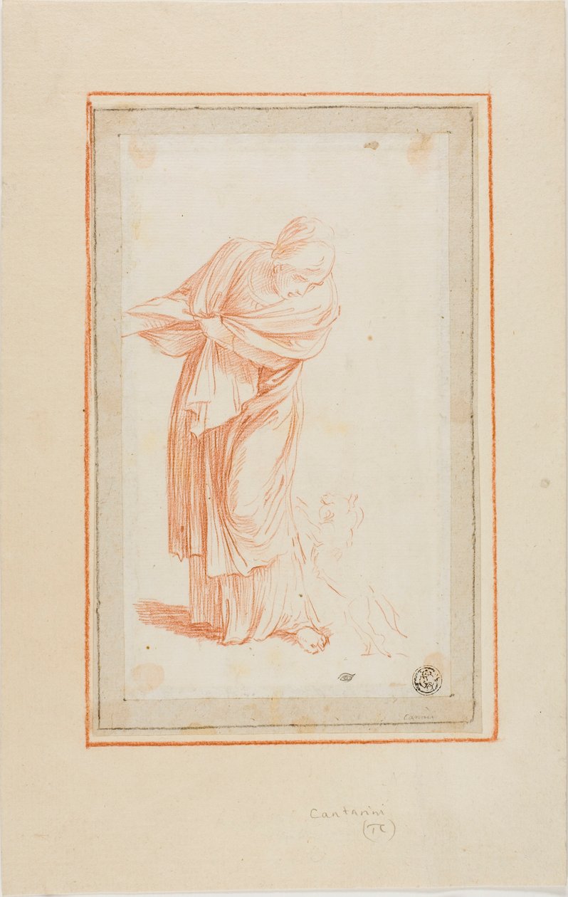 Mujer y perro de Unknown Italian