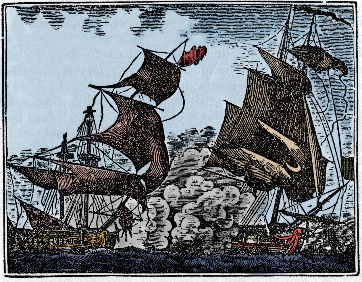 El capitán Thy atacó un galeón de la India (colisión) de Unknown artist