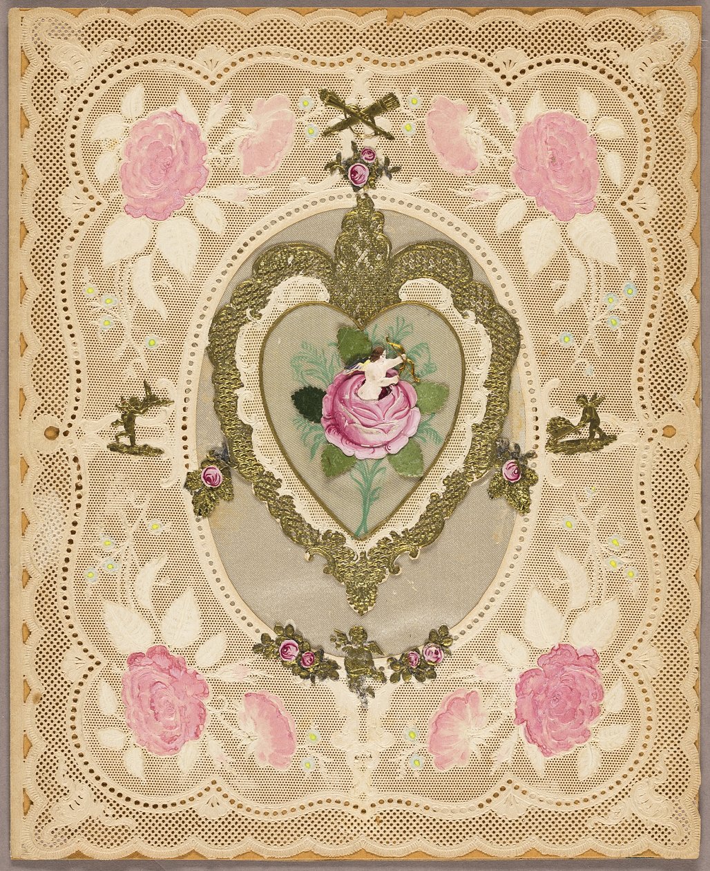 Valentín sin título (Flores rosas y Putti) de Unknown artist