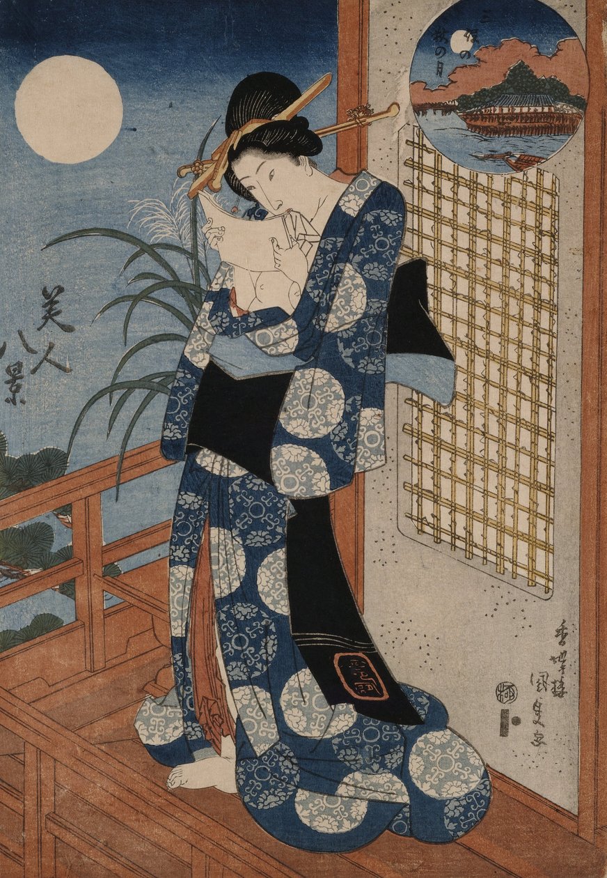 Luna de otoño sobre Miho de Utagawa Kunisada