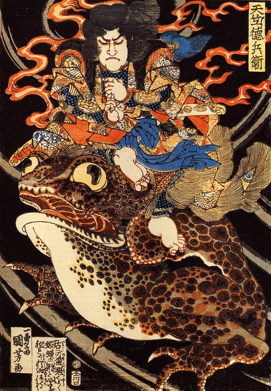 Tenjiku Tokubei montando un sapo gigante de Utagawa Kuniyoshi