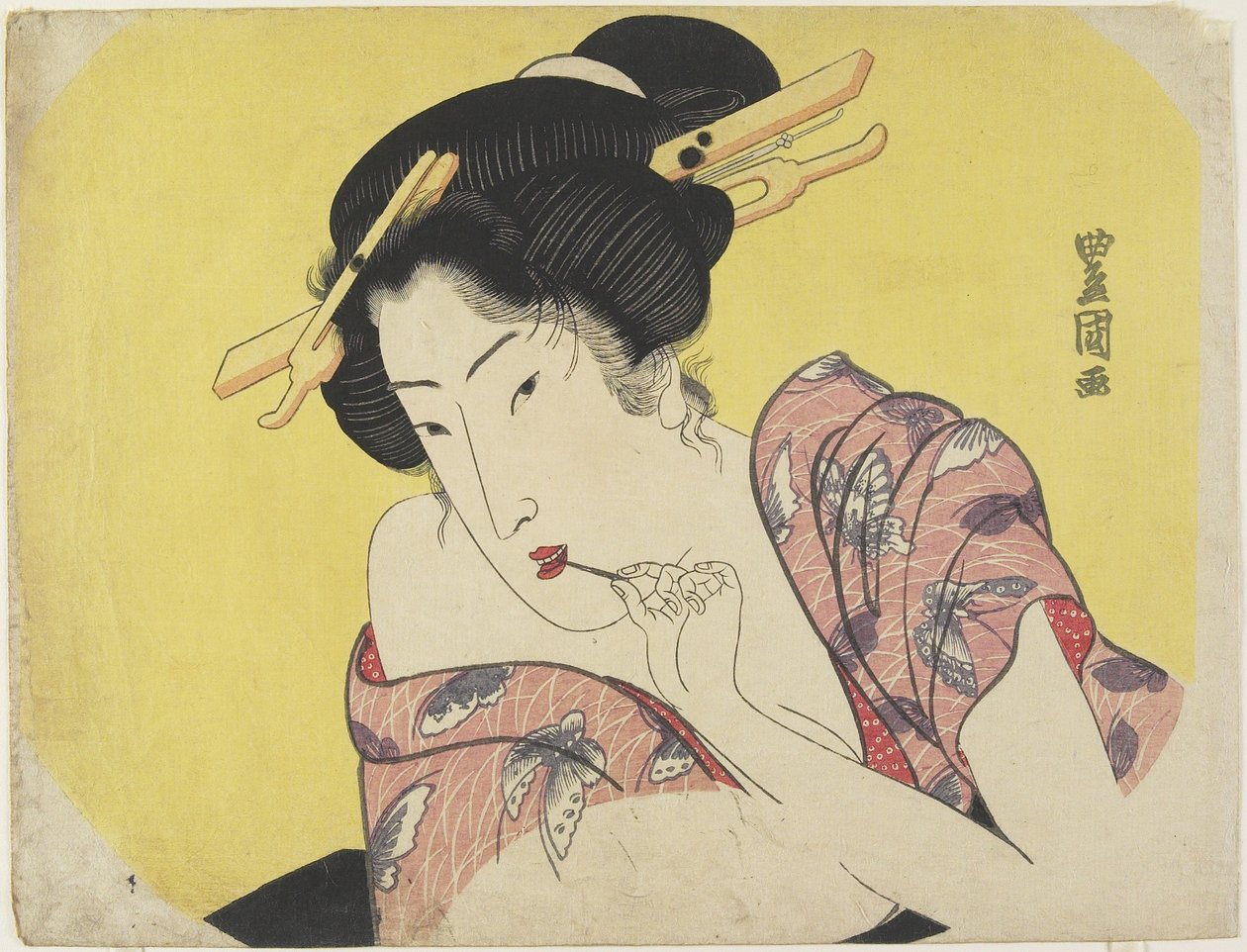 Mujer usando un palillo de dientes de Utagawa Toyokuni