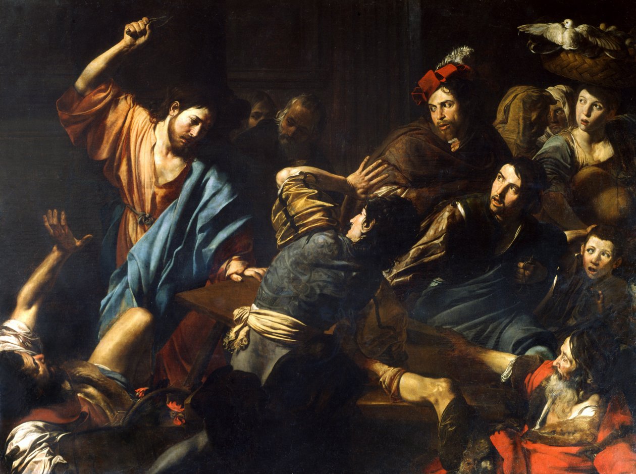 Cristo expulsando a los mercaderes del templo de Valentin de Boulogne
