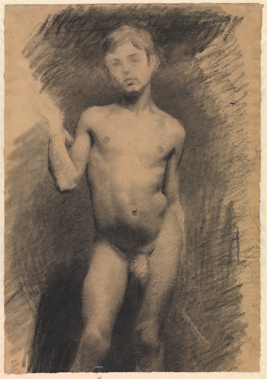 Niño desnudo de pie. Estudio de modelo de Vilhelm Hammershøi
