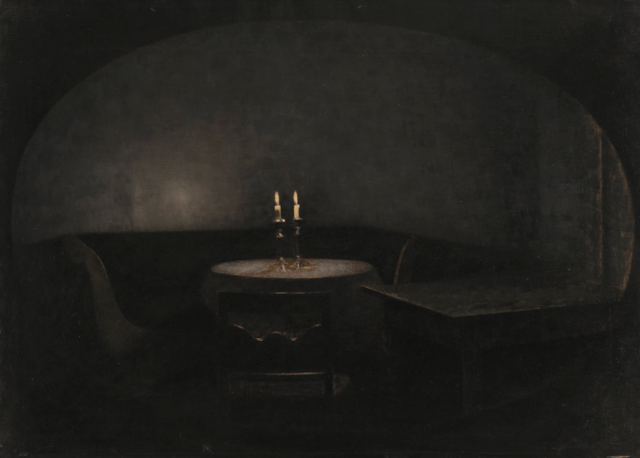 Interior, Luz artificial de Vilhelm Hammershoi