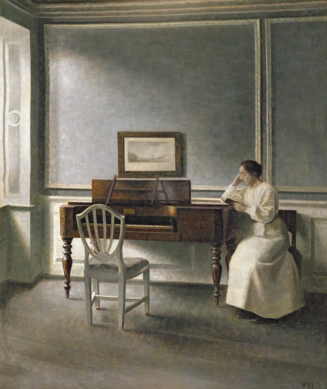 Mujer Leyendo junto a un Piano, 1907 de Vilhelm Hammershoi