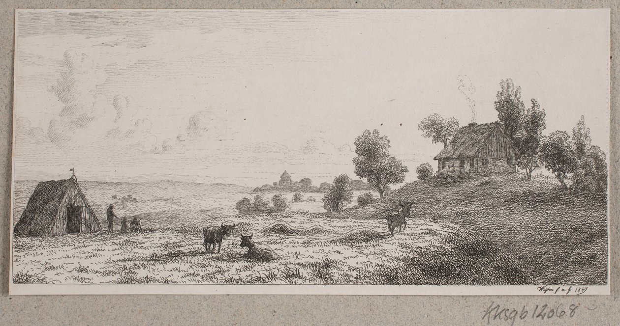 Paisaje con una casa de campesinos y una cabaña de Vilhelm Kyhn