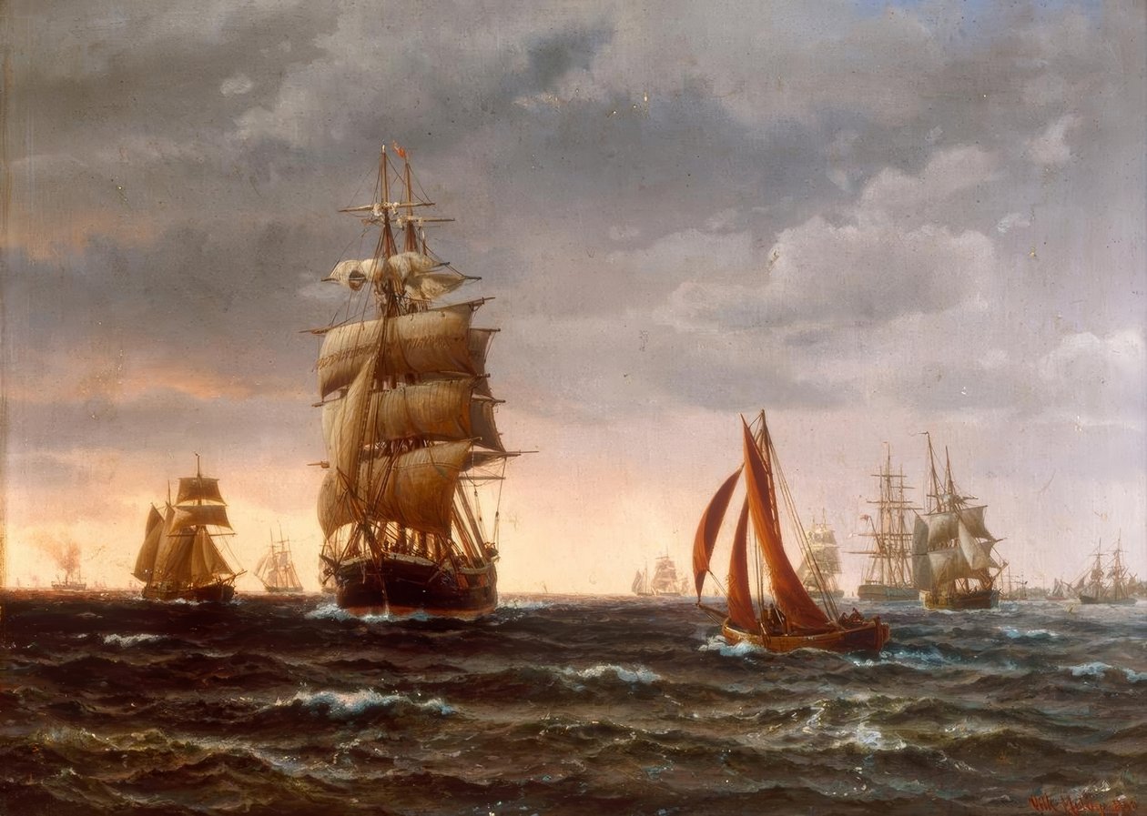 Barcos en mar agitado de Vilhelm Melbye