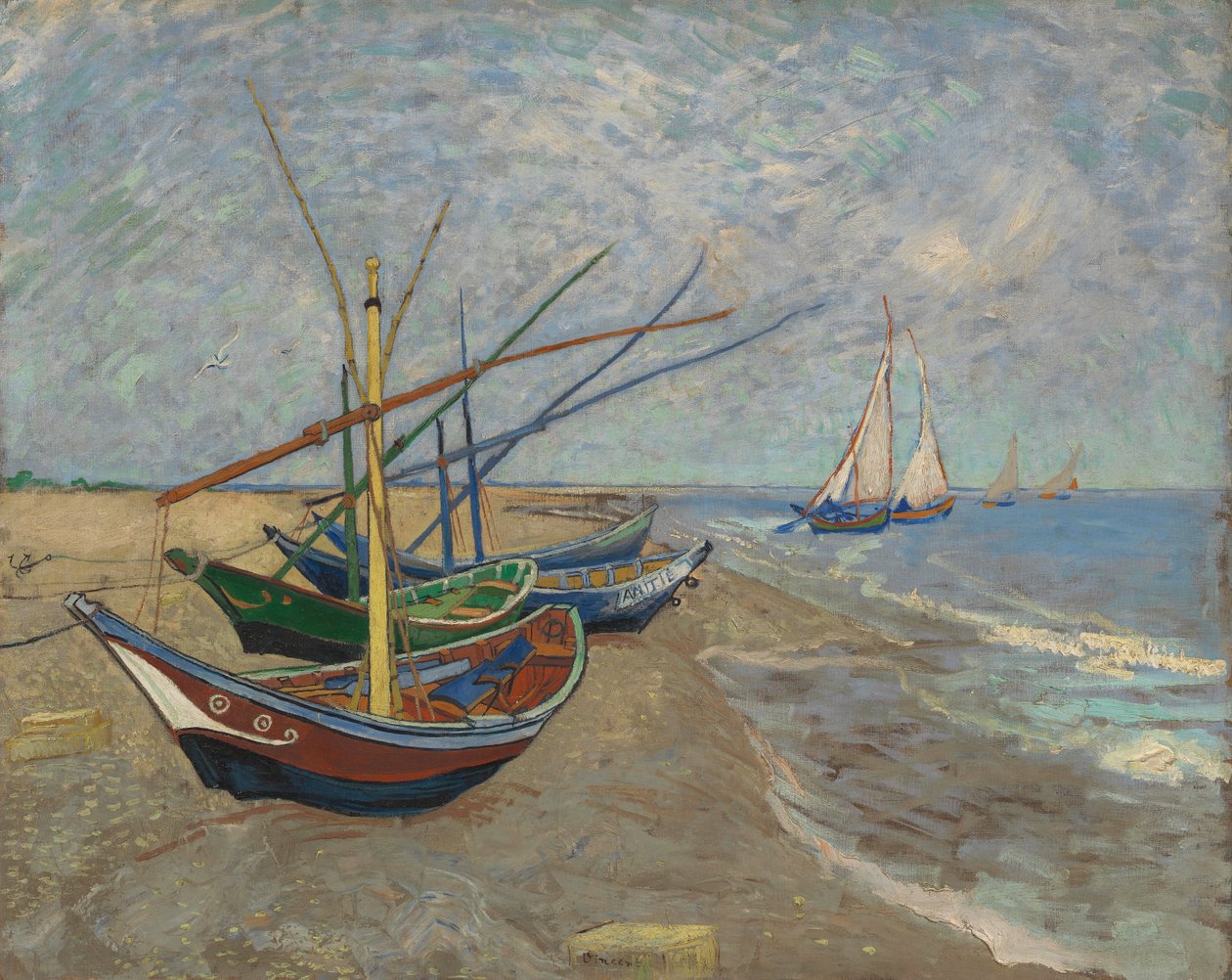 Barcos de pesca en la playa de Les Saintes-Maries-de-la-Mer de Vincent van Gogh