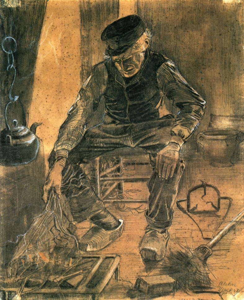 Anciano junto a la chimenea de Vincent van Gogh