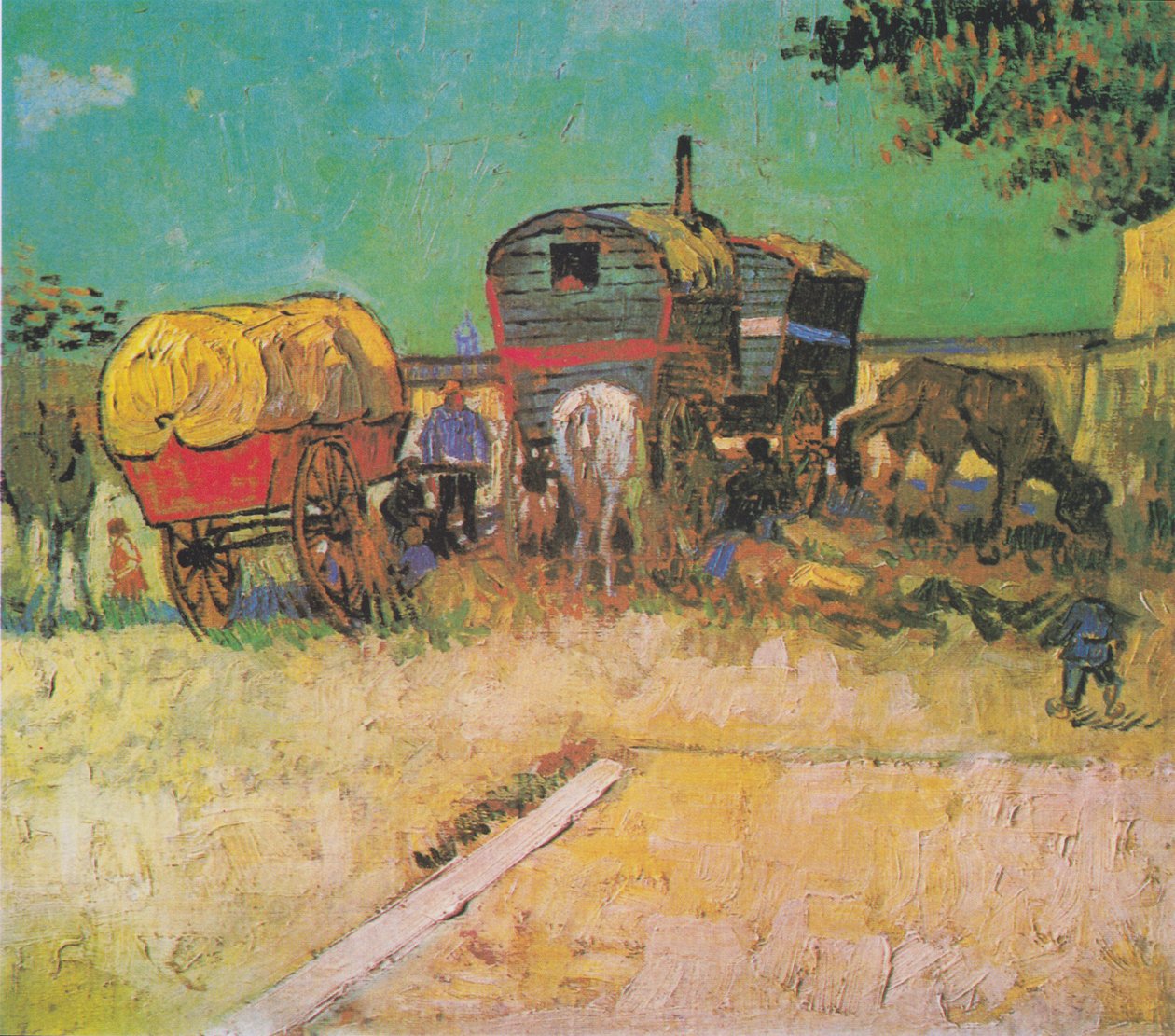 Campamento gitano con carromato de Vincent van Gogh