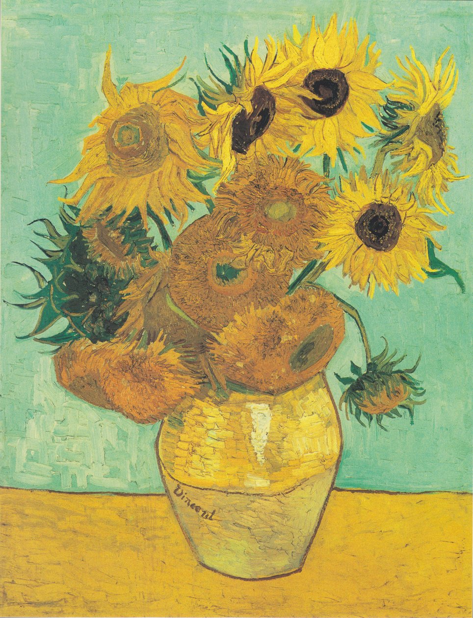 Doce girasoles en un jarrón de Vincent van Gogh