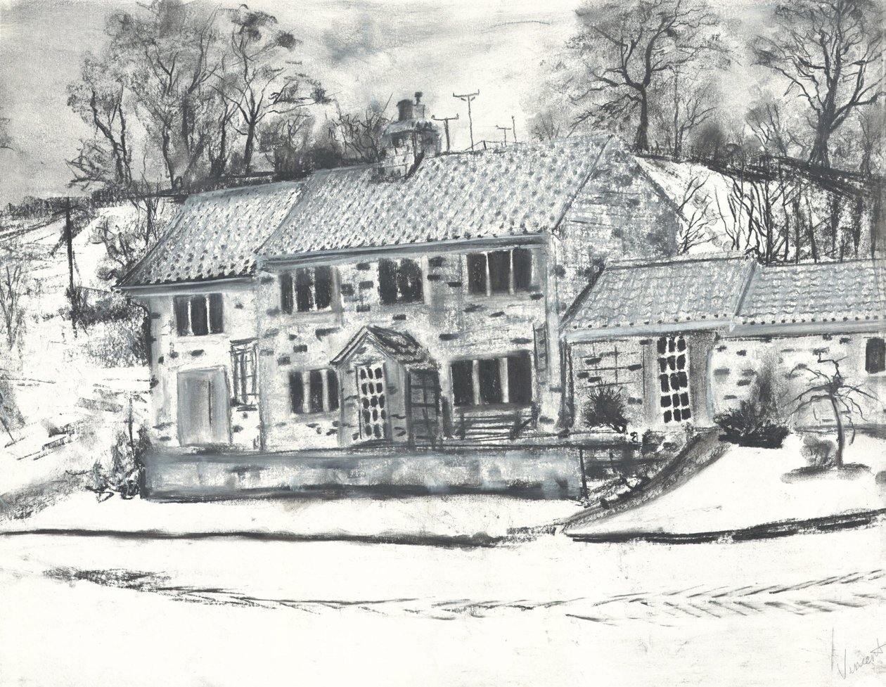Edificios de Osmotherley en la nieve invernal de Vincent Alexander Booth