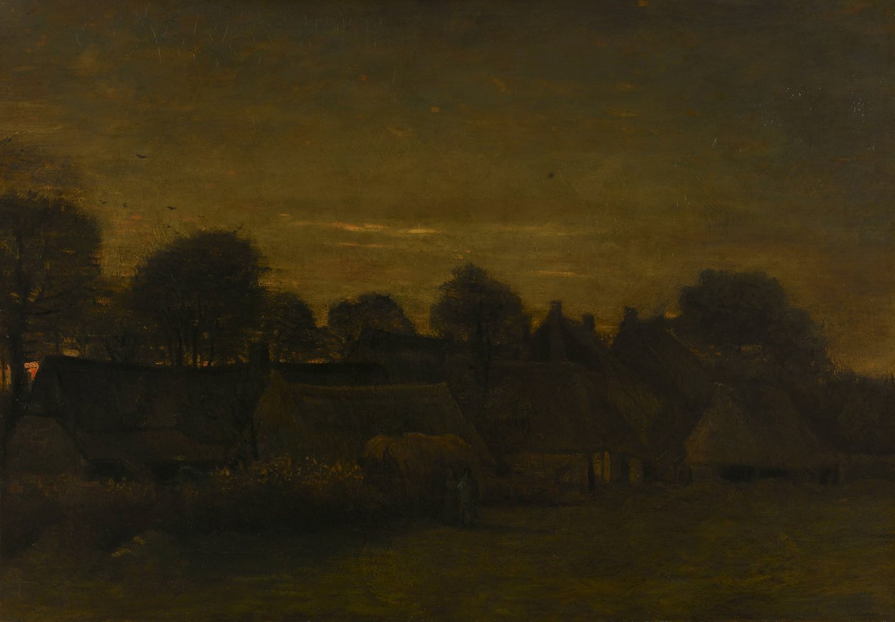 Aldea agrícola en el crepúsculo de Vincent van Gogh