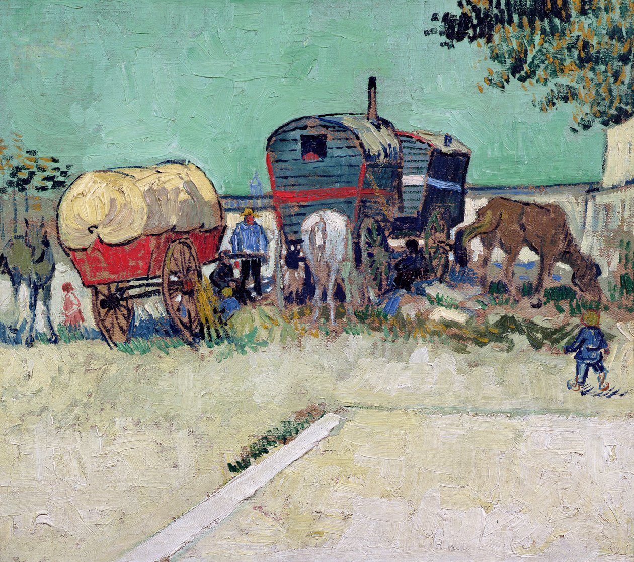 Las caravanas, campamento gitano cerca de Arles de Vincent van Gogh