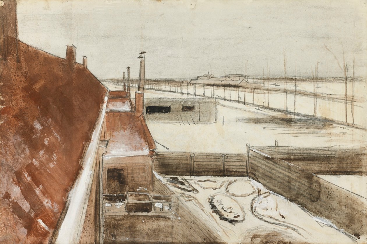 Vista desde la ventana del estudio de Vincent en invierno II (1883) de Vincent van Gogh