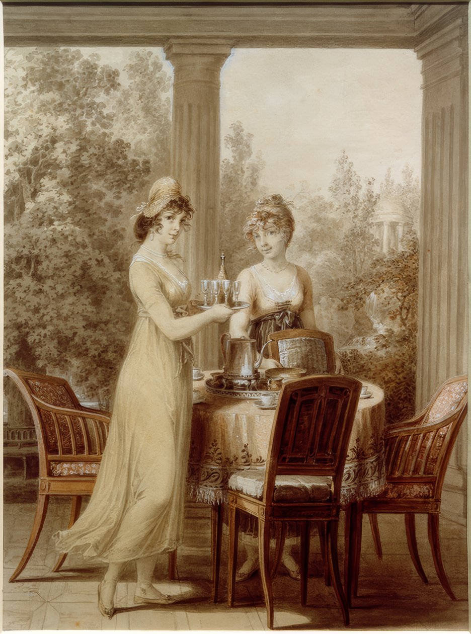 Dos damas en el pabellón de Vincenz Georg Kininger