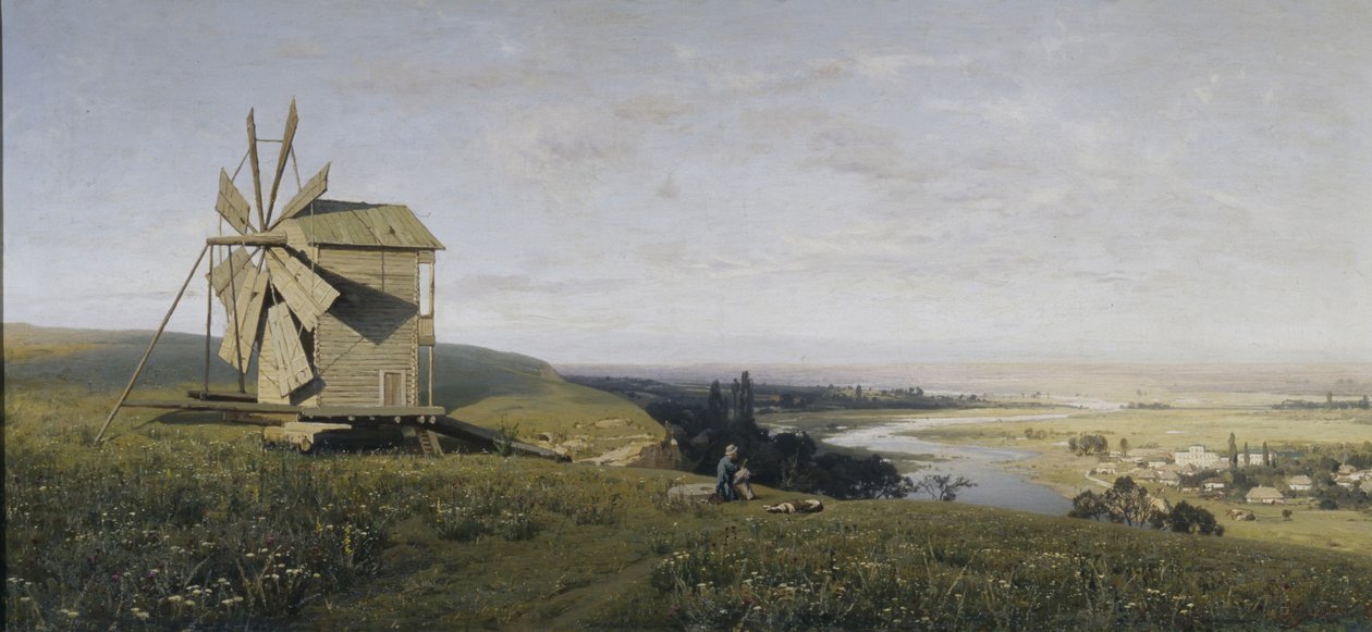 Paisaje ucraniano con molino de viento, 1882 de Vladimir Donatovich Orlovsky