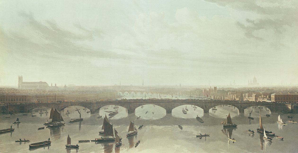 Vista del puente en construcción sobre el Támesis en Vauxhall, 1810 de W Daniel