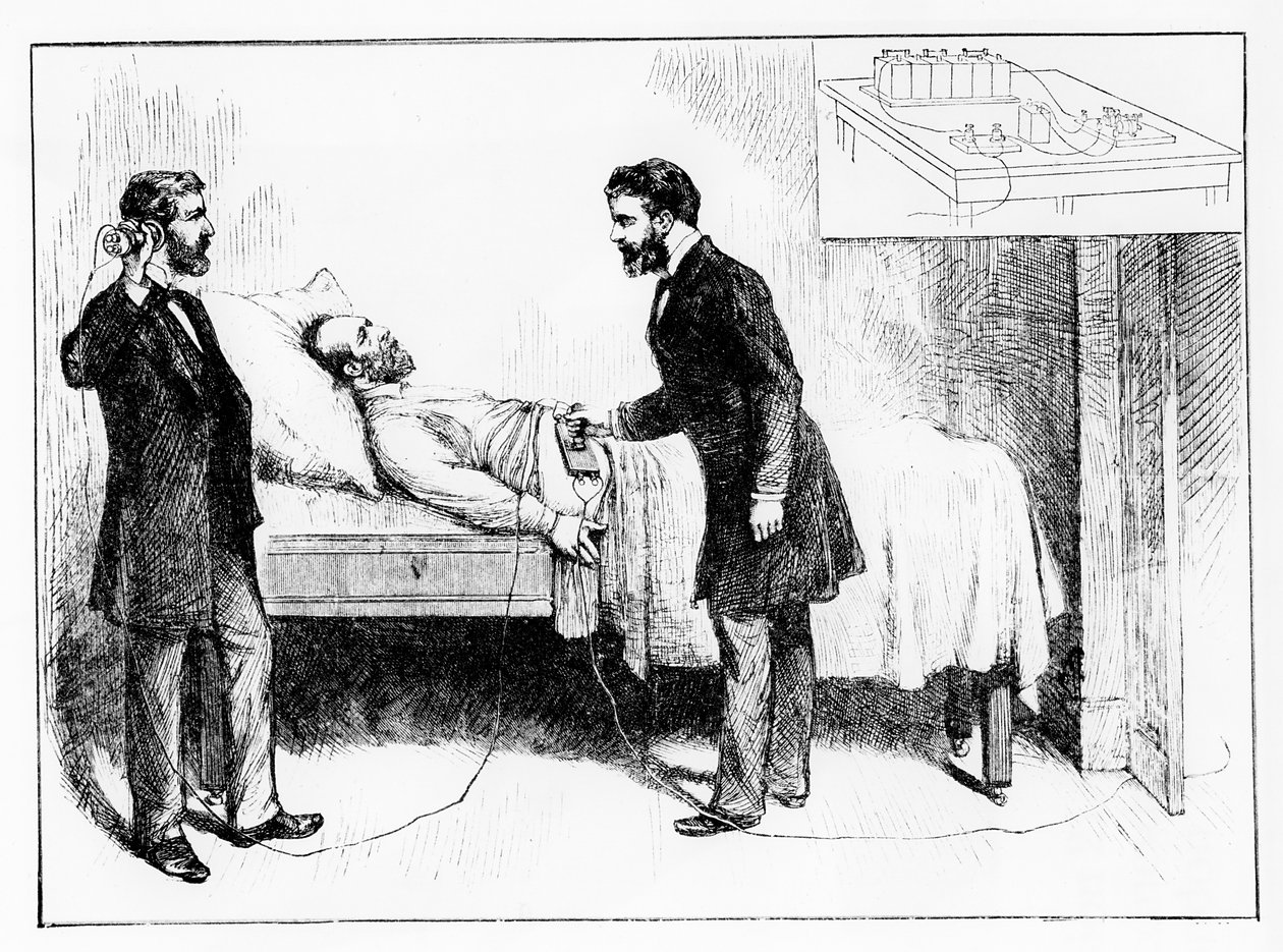 El presidente Garfield (1831-81) yace con una bala no detectada en él, 1881 de W. Shinkle