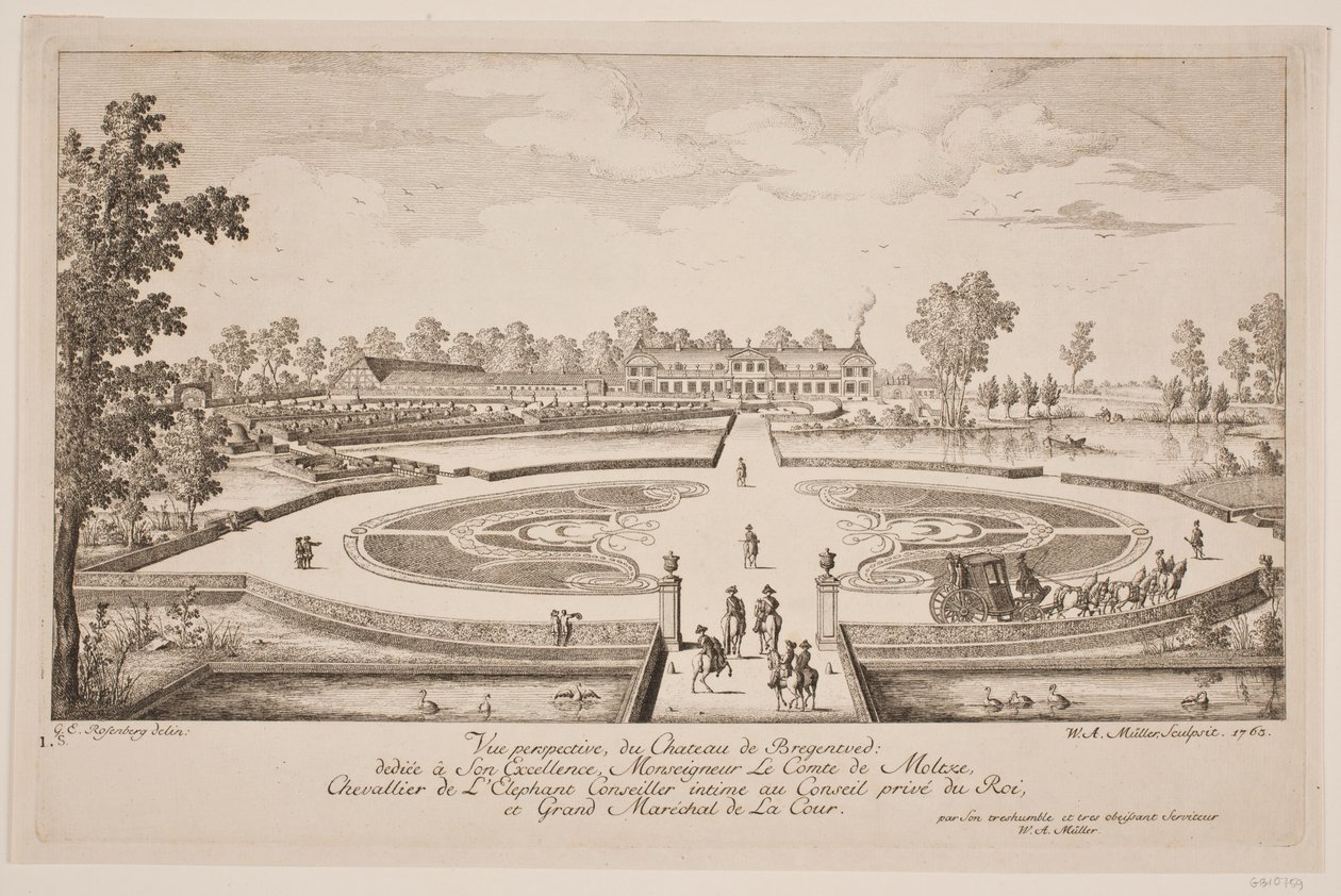 Vista perspectiva del Castillo de Bregentved de W.A. Müller