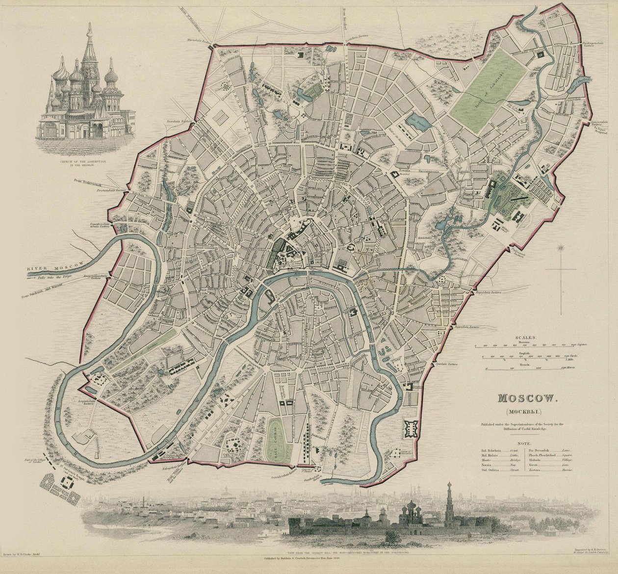 Mapa de Moscú, 1836 de W.B. Clarke