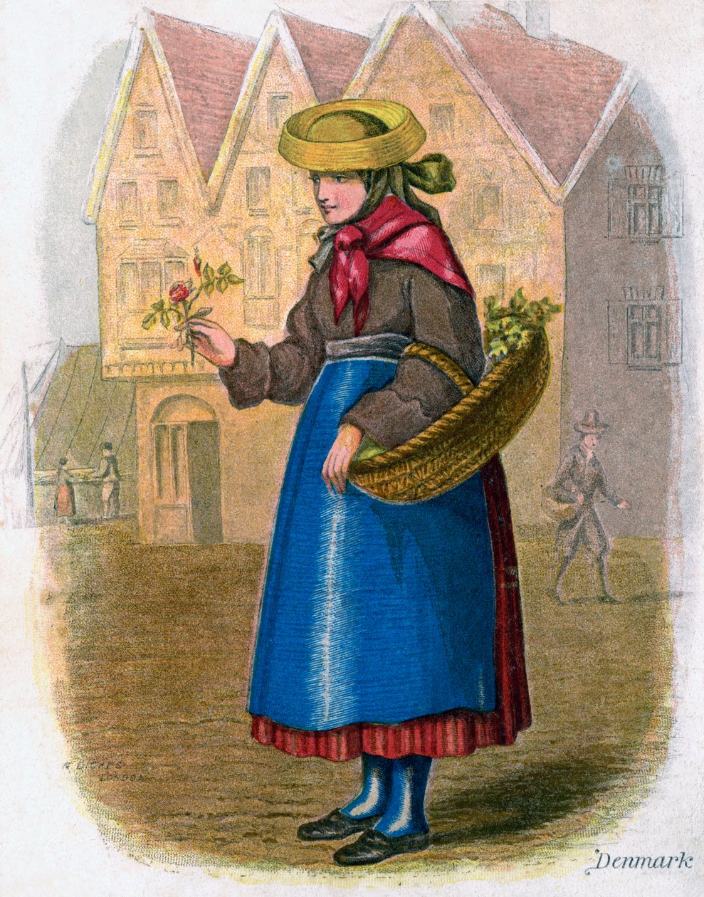 Mujer danesa vendiendo flores, 1809 de W. Dickes