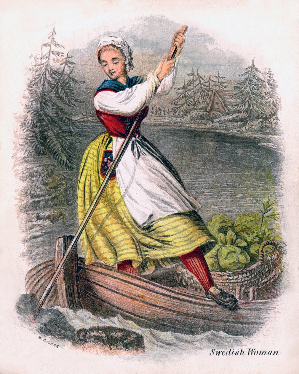Mujer sueca remando, 1809 de W. Dickes