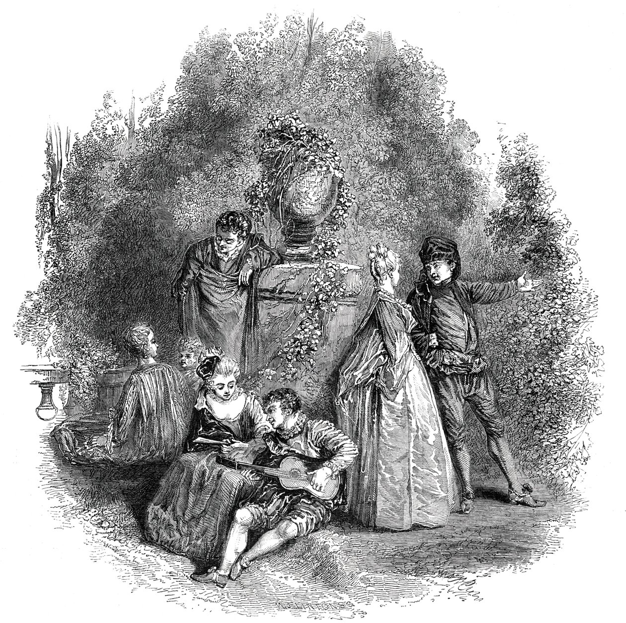 Escena de Watteau en 1644, 1844 de W. J. Linton
