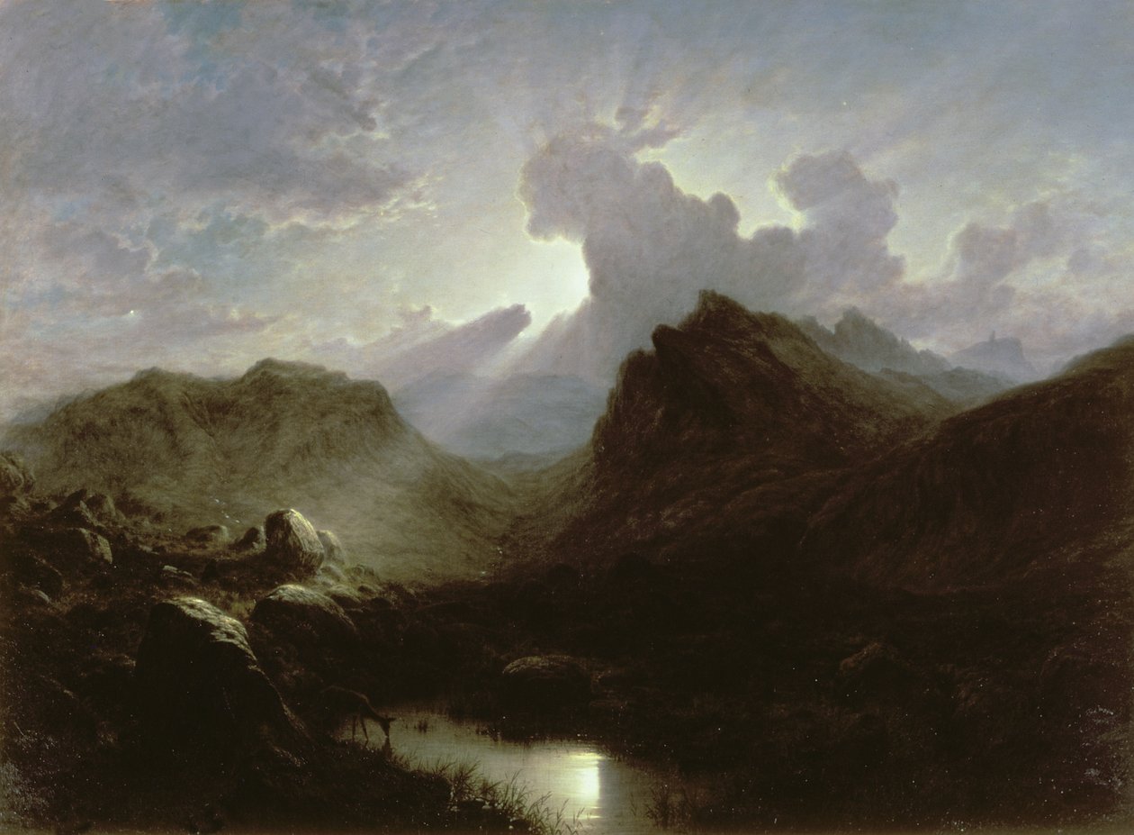 Bosque de ciervos, Skye, luz de luna de verano de Waller Hugh Paton