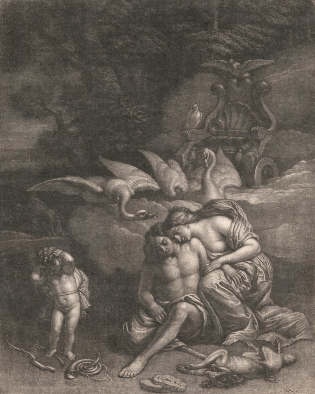 Adonis muere en brazos de Venus de Wallerant Vaillant