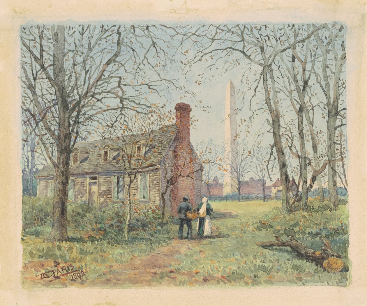 Cabaña de David Burns y el Monumento a Washington, Washington D.C., 1892 de Walter Paris