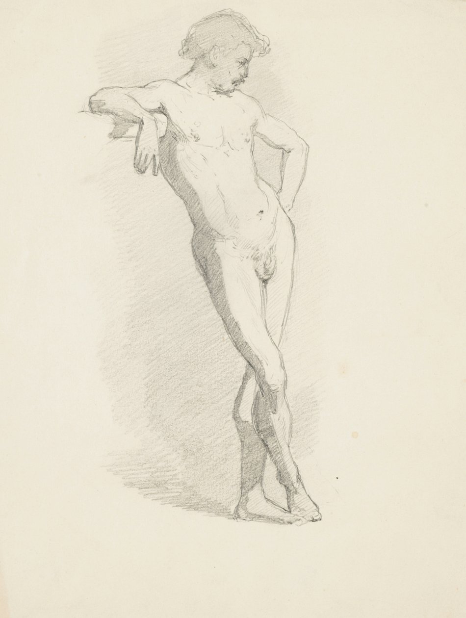 Estudio de desnudo masculino de pie apoyado en un borde de Walter Shirlaw