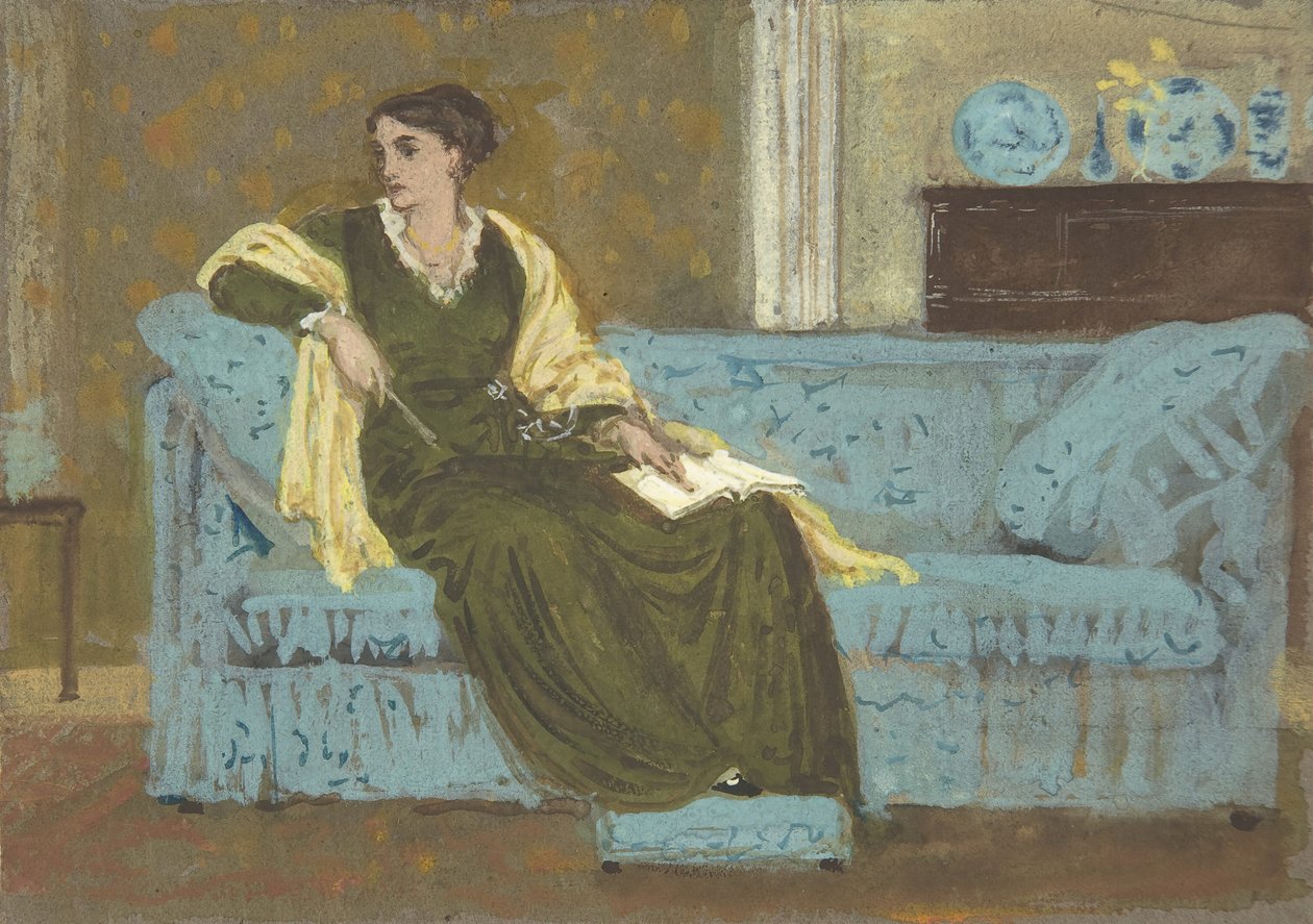 Mujer sentada en un sofá, 1865-1915 de Walter Crane