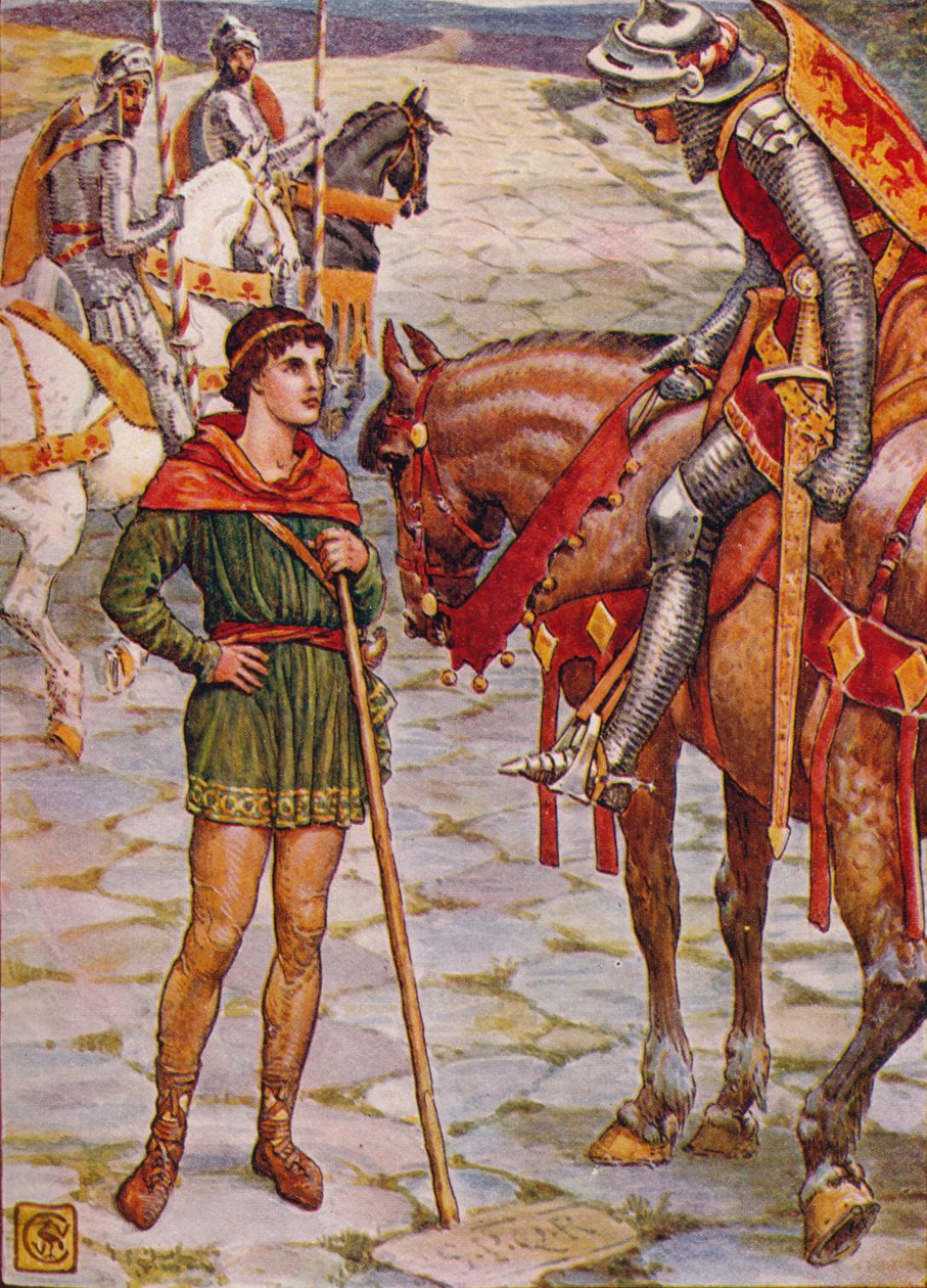 El joven Percival pregunta a Sir Owen, 1911 de Walter Crane