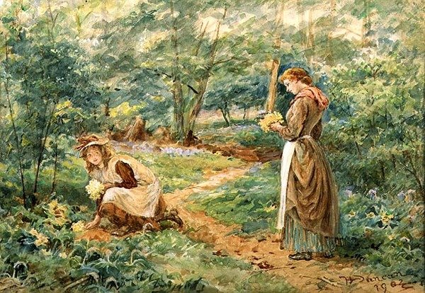 Niñas recogiendo flores silvestres de Walter Duncan