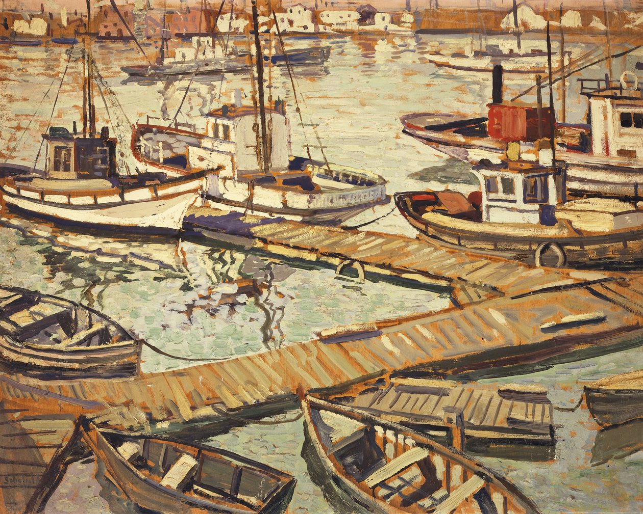 El muelle de botes en Santa Bárbara de Walter Elmer Schofield